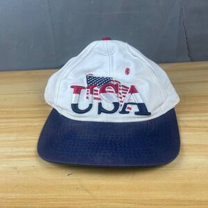 USA Flag Vintage Embroidery Snapback Cap Hat One Size Fits All White Blue